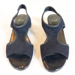 Stuart Weitzman Elastic Fabric Wedge Sandals